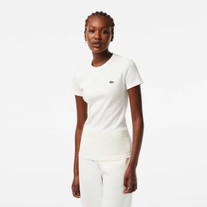 Lacoste Slim Fit Organic βαμβακερα T-Shirt ασπρα | SX2580169