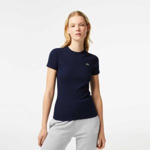 Lacoste Slim Fit Organic βαμβακερα T-Shirt σκουρο μπλε μπλε | YB2563047