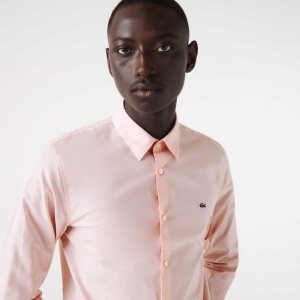 Lacoste Slim Fit Stretch βαμβακερα Poplin ανοιχτο ροζ | JO9036751