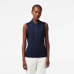 Lacoste Slim Fit αμανικα βαμβακερα Pique σκουρο μπλε μπλε | GV1359207