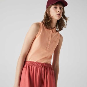 Lacoste Slim Fit αμανικα βαμβακερα Pique ανοιχτο πορτοκαλι | KA0287439