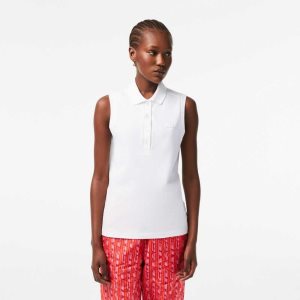 Lacoste Slim Fit αμανικα βαμβακερα Pique ασπρα | PU0467132