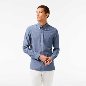 Lacoste Slim Fit βαμβακερα Chambray μπλε | QL2591074