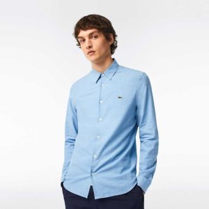 Lacoste Slim Fit βαμβακερα Chambray μπλε ασπρα | UT7652081