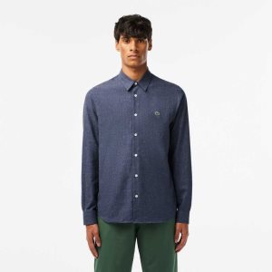 Lacoste Slim Fit βαμβακερα Chambray σκουρο μπλε μπλε ασπρα | LA1428953