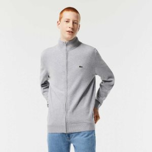 Lacoste Stand-Up Collar Organic βαμβακερα Zippered γκρι | KI9167243