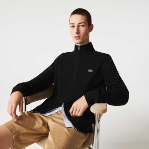 Lacoste Stand-Up Collar Organic βαμβακερα Zippered μαυρα | WO1790843