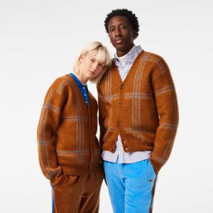 Lacoste Tartan Pattern Μαλλί Cardigan καφε μπλε πορτοκαλι | RD6281750