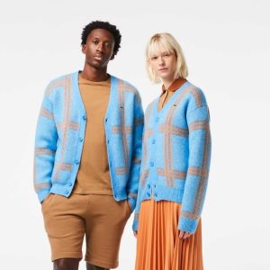 Lacoste Tartan Pattern Μαλλί Cardigan μπλε πορτοκαλι καφε | LI6729045