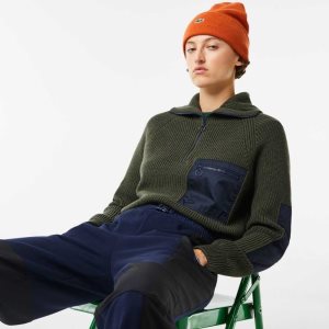 Lacoste Trucker Neck Colorblock Half Zip Χακί πρασινο σκουρο μπλε μπλε | LK3519827
