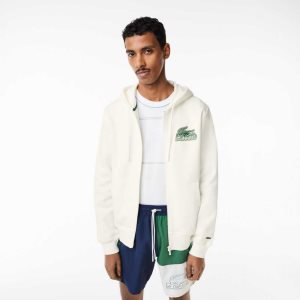 Lacoste Unbrushed Fleece Zipped Hoodie ασπρα | OZ1380567