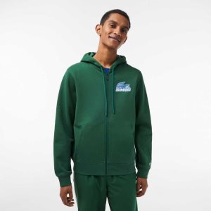 Lacoste Unbrushed Fleece Zipped Hoodie πρασινο | MS8295763