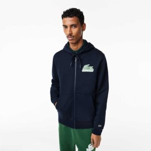 Lacoste Unbrushed Fleece Zipped Hoodie σκουρο μπλε μπλε | WJ6405721