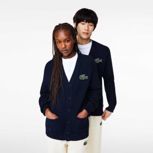 Lacoste V-Neck Organic βαμβακερα Cardigan σκουρο μπλε μπλε | RS1798260