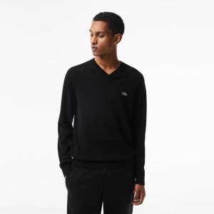Lacoste V-Neck Organic βαμβακερα μαυρα | GU1875604