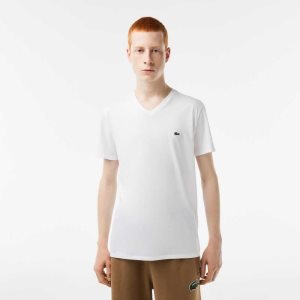 Lacoste V-Neck Pima βαμβακερα Jersey ασπρα | UW5012976