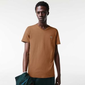 Lacoste V-Neck Pima βαμβακερα Jersey καφε | LO9346705