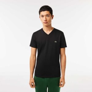 Lacoste V-Neck Pima βαμβακερα Jersey μαυρα | IW7015294