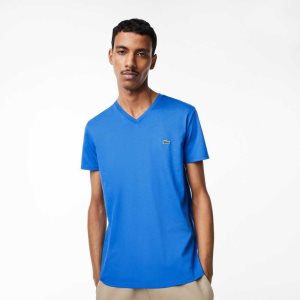 Lacoste V-Neck Pima βαμβακερα Jersey μπλε | QW5394087