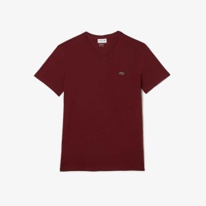 Lacoste V-Neck Pima βαμβακερα Jersey μπορντο | RL8107352