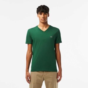 Lacoste V-Neck Pima βαμβακερα Jersey πρασινο | NA7802653