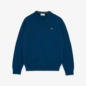 Lacoste V-Neck βαμβακερα μπλε | IM1623579