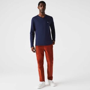 Lacoste V-Neck ελαφρια Pima βαμβακερα Jersey σκουρο μπλε μπλε | IM2706158