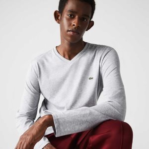 Lacoste V-Neck ελαφρια Pima βαμβακερα Jersey γκρι | NH7281536