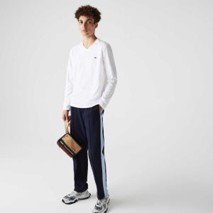 Lacoste V-Neck ελαφρια Pima βαμβακερα Jersey ασπρα | UJ3569870