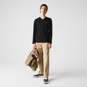 Lacoste V-Neck ελαφρια Pima βαμβακερα Jersey μαυρα | VD8725694