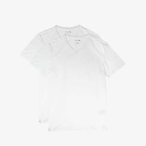 Lacoste V-neck βαμβακερα Lounge T-shirt 2-Pack ασπρα | WR8724015