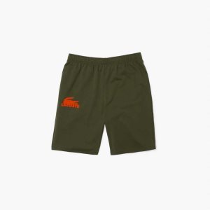 Lacoste Velour Crocodile βαμβακερα Fleece Lounge Shorts Χακί πρασινο πορτοκαλι | EQ5902378