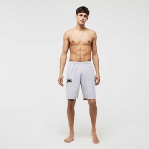 Lacoste Velour Crocodile βαμβακερα Fleece Lounge Shorts γκρι πρασινο | YE3460198