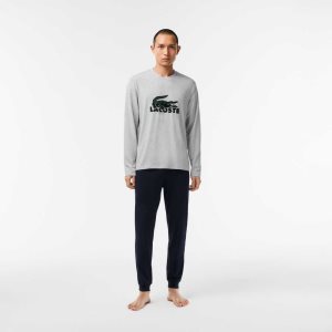 Lacoste Velvet Logo Long Pajama Set σκουρο μπλε μπλε γκρι πρασινο | VN7489605