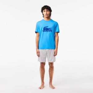 Lacoste Velvet Logo κοντο Pajama Set μπλε γκρι | PY6980172