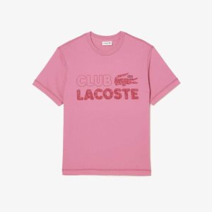 Lacoste Vintage Print Organic βαμβακερα ροζ | XT1076345