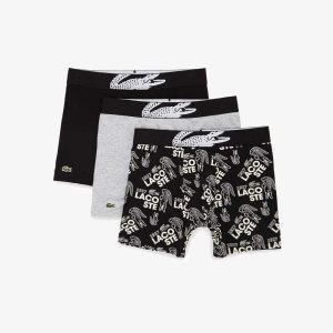 Lacoste XXL Crocodile waist Long Stretch βαμβακερα Boxer Brief 3-Pack μαυρα ασπρα γκρι | JC3579041