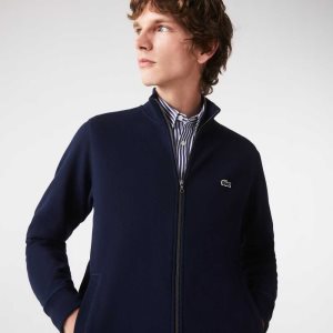 Lacoste Zippered Stand-Up Collar Pique Fleece Jacket σκουρο μπλε μπλε | NV7321690