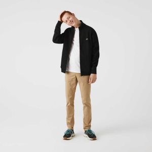 Lacoste Zippered Stand-Up Collar Pique Fleece Jacket μαυρα | ZV3206819