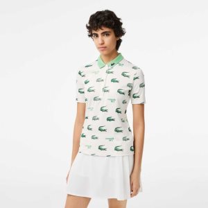 Lacoste Γκολφ Crocodile Print ασπρα πρασινο | RL1703845