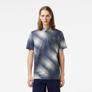 Lacoste Γκολφ Printed Recycled Polyester ασπρα σκουρο μπλε μπλε | ZB4507231