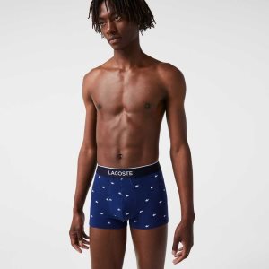 Lacoste Καθημερινά Signature Boxer Trunks 3-Pack σκουρο μπλε μπλε γκρι κοκκινα | SW9432185