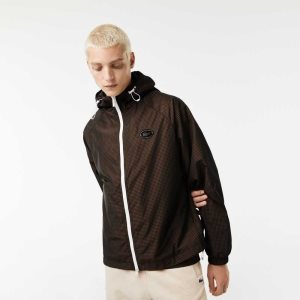 Lacoste Κουκουλοφόρος Check Twill μαυρα καφε σκουρο μπλε μπλε Χακί πρασινο | MA3705269