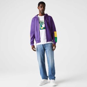 Lacoste Κουκουλοφόρος Colorblock Fleece Zip Sweatshirt μωβ κίτρινα πρασινο | DH8306941