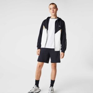 Lacoste Κουκουλοφόρος Colorblock Lettered Fleece Zip σκουρο μπλε μπλε ασπρα Μπεζ | FT9832571