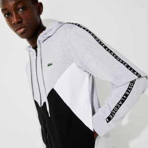 Lacoste Κουκουλοφόρος Colorblock Lettered Fleece Zip γκρι μαυρα ασπρα | PM5734286