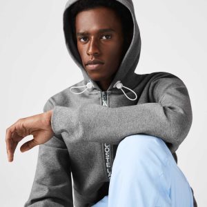 Lacoste Κουκουλοφόρος βαμβακερα Blend Lettered Zip γκρι | ZP9175684