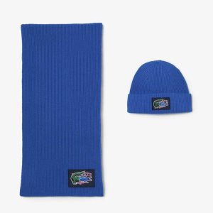 Lacoste Πλευρωτός Μαλλί Beanie And Scarf Gift Set μπλε | PI8015679