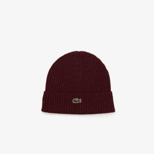 Lacoste Πλευρωτός Μαλλί Beanie μπορντο | MG7985642