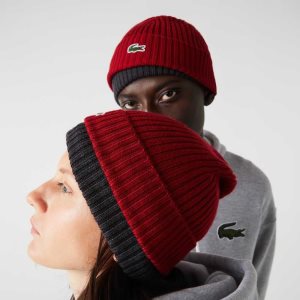 Lacoste Πλευρωτός Μαλλί Beanie μπορντο | PG0638451